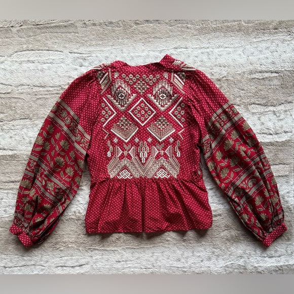 Anthropologie Keira Embroidered Peplum Blouse Size 2 - Picture 5 of 13